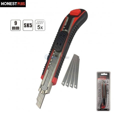 MaBricole | HONESTPLUS | Outils de découpe | Cutter utilitaire 135mm avec 5 lames 9×80mm HONESTPLUS | HT-8618