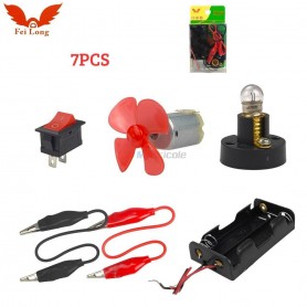 طقم تعليمي كهربائي 7 قطع مع محرك مروحة مفتاح حامل بطارية مصباح وأسلاك توصيل