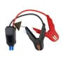 Pinces rouge et noire de booster batterie avec connecteur et indication de sécurité.