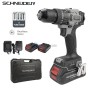 مفك/مثقاب بخاصية الطرق 20 فولت لاسلكي بدون فحمات مع بطاريتين 20 فولت 2أمبير ساعي شاحن وحقيبة شنايدر | SCHV20B