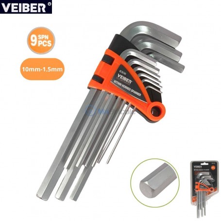 MaBricole | VEIBER® | Clé et douille | Clé Allen, Jeu de clé hexagonale 1.5-10mm en Cr-V 9PCS VEIBER | C9A-8306-SH