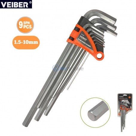 MaBricole | VEIBER® | Clé et douille | Clé Allen, Jeu de clés hexagonales longues 1.5mm-10mm en Cr-V 9 pièces VEIBER | C9A-8306-L