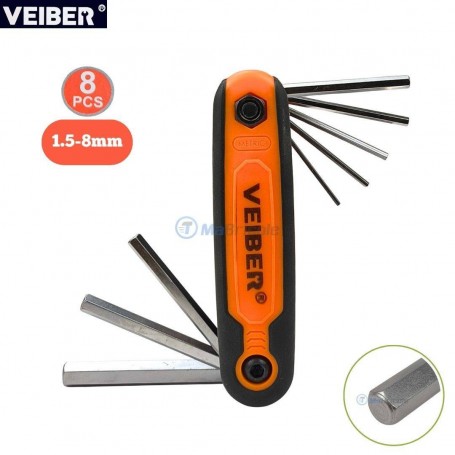 مفاتيح ألن، طقم مفاتيح سداسية قابلة للطي 1.5-8 مم من كروم-فاناديوم 8 قطع فايبر