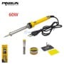 Fer à souder électrique 60W jaune avec cordon, fil d’étain, pot de flux rosin, support métallique et éponge jaune