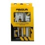 Coffret jaune PINSUN contenant un fer à souder électrique 60W et plusieurs accessoires visibles.