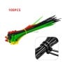 Lot de 100 colliers de serrage en plastique de différentes couleurs, utilisés pour organiser des câbles.