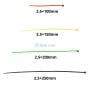 Quatre colliers de serrage en plastique de différentes longueurs et couleurs, 2,5 mm de large.