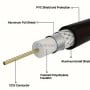 Câble coaxial RG6U 75 Ohms avec connecteurs F vissés longueur 20 mètres compatible Smart TV et TV Pro