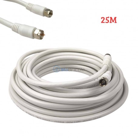 كابل محوري RG6U ‏75 أوم مع موصلات لولبية نوع أنثى طول25 متر متوافق مع التلفاز والتلفاز الذكي