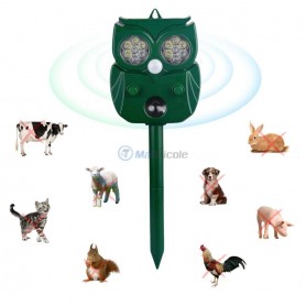 Répulsif à animaux à ultrasons avec capteur à angle de 120° portée jusqu’à 30 Ft Charge par panneau solaire ou USB