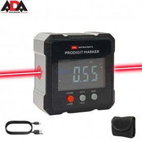 مقياس ميل رقمي مزوّد بمؤشرات ليزر لقياس الزوايا والانحدارات (%) مع شاشة أل سي دي مغناطيس من الجهتين يُشحن عبر يوأس بي ٱدا | A006