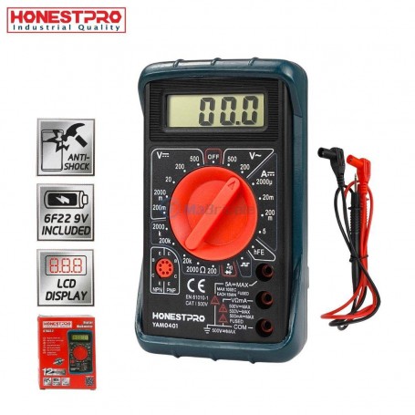 MaBricole | HONESTPRO | Mesure et contrôle | Multimètre Numérique Tension 500V Courant 10A Résistance 2000kΩ HONESTPRO | YAM0401