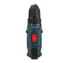 Visseuse perceuse sans fil bleue avec bouton rouge visible en gros plan