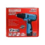 Boîte rouge avec photo d'une visseuse perceuse bleue HONESTPRO 12V sans fil et informations techniques