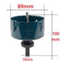Scie-cloche bimétal de 89 mm de diamètre avec adaptateur, dimensions indiquées en rouge.