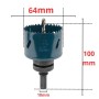 Scie-cloche bimétal bleue de 64 mm de diamètre avec foret central et adaptateur hexagonal noir