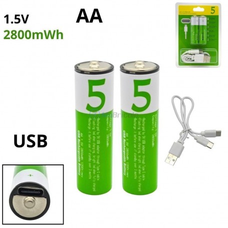 بطاريتان قابلتان لإعادة الشحن من الليتيوم أيون يو أس بي معها سلك شاحن 1.5 فولط 2800 ميلي واط ساعي