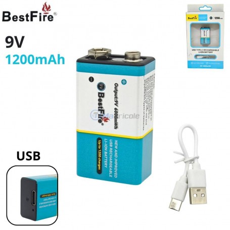 بطارية قابلة لإعادة الشحن يو أس بي معها سلك شاحن 9 فولط 1200 ميلي واط ساعي من الليتيوم أيون باست فاير