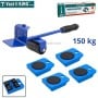 Kit de levage de meubles avec palan rotatif bleu et 4 patins de déplacement bleus, charge 150 kg