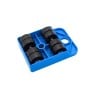 Patin de levage bleu avec six roulettes noires pour meubles