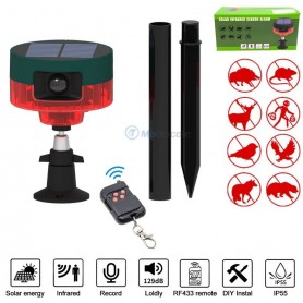 Alarme répulsive solaire pour animaux, détecteur de mouvement, étanche, avec télécommande