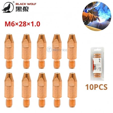 مجموعة من 10 رؤوس موصلة نحاسية لمشعل اللحام M6 فوهة 1 مم بطول 28 مم بلاك وولف