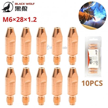 مجموعة من 10 رؤوس موصلة نحاسية لمشعل اللحام M6 فوهة 1.2 مم بطول 28 مم بلاك وولف