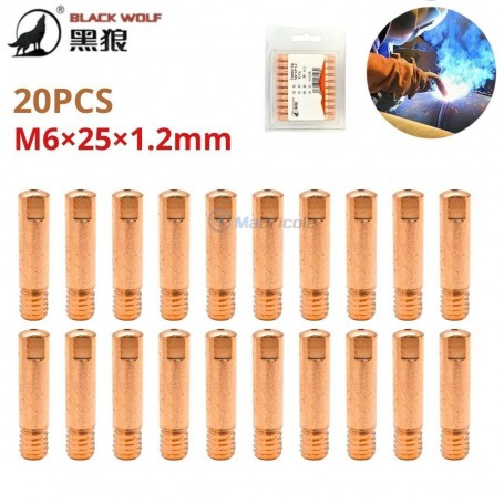 MaBricole | BLACK WOLF | pour poste à souder | Lot de 20 embouts conducteurs en cuivre pour torche de soudage MIG M6 buse 1.2mm longueur 25mm BLACK WOLF