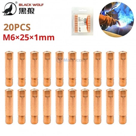 مجموعة من 20 رؤوس موصلة نحاسية لمشعل اللحام M6 فوهة 1.0 مم بطول 25 مم بلاك وولف