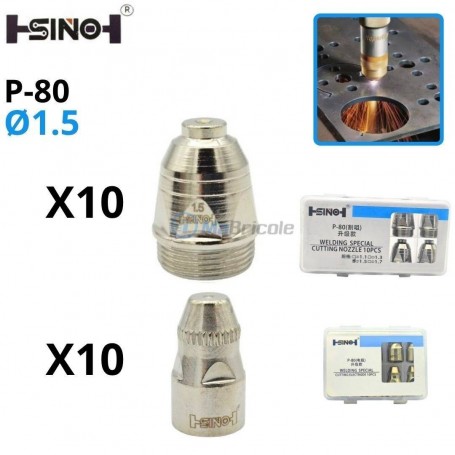 MaBricole | H SINO | pour poste à souder | kit de 10 électrodes et 10 buses de coupage plasma P-80 1.5mm H SINO