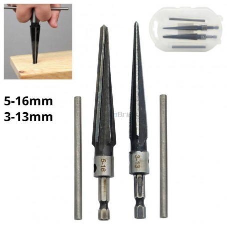 MaBricole | | Pour perceuse et visseuse | jeux de 2 alésoir conique manuel à bois 3-13mm et 5-16mm avec boîtier