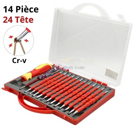 MaBricole | | Tournevis | Jeu de tournevis interchangeable magnétique PH-S-U-Y-T en Cr-V et testeur 14 pièces avec boîte