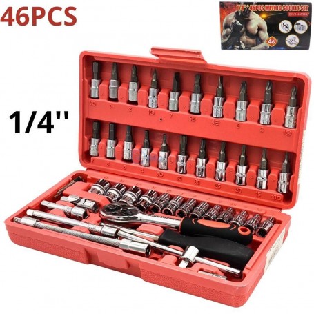 MaBricole | | Clé et douille | Caisse à outils 46 pièces douilles et embouts en CR-V 1/4" avec boîte