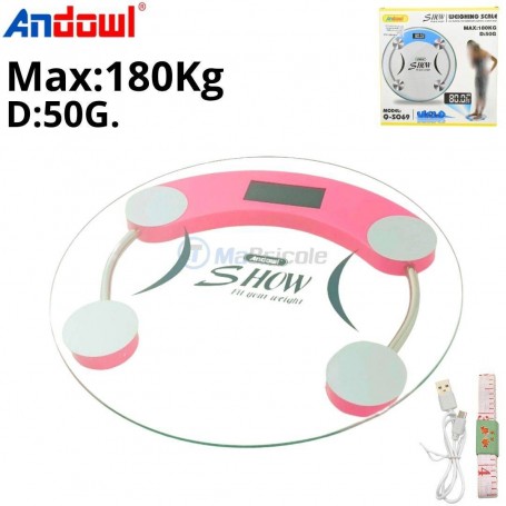 MaBricole | ANDOWL | Mesure et contrôle | Balance corporelle ronde rose, capacité maximale : 180 kg ANDOWL | Q-SO69