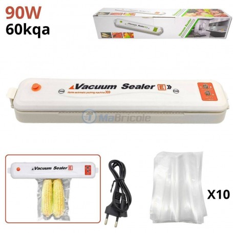 MaBricole | | Accessoires maison | Scelleuse sous vide, machine d’emballage automatique alimentaire avec 10 sacs et câble , 90W pour fruits, légumes et viande