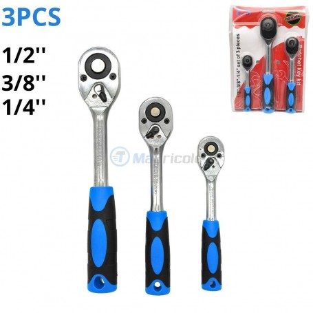 طقم مفاتيح ربط سقاطة من 3 قطع، 1/2 بوصة، 3/8 بوصة، 1/4 بوصة،من كروم فاناديوم
