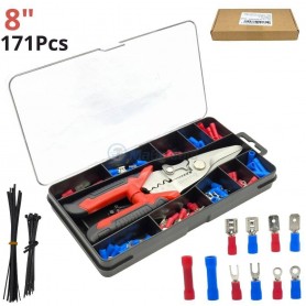طقم 171 قطعة كماشة و مقص لتجريد الأسلاك و ضغط المشابك AWG10-22 مقاس 8 بوصات و21 سم مع مشابك وحافظة