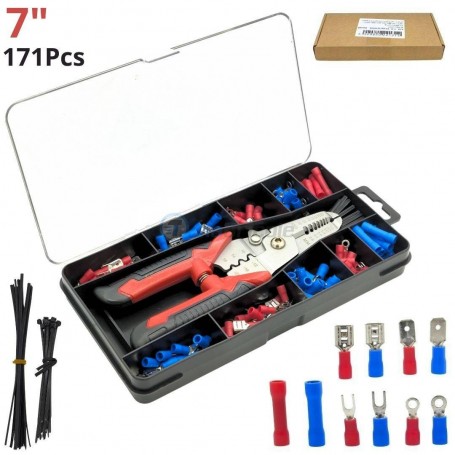 MaBricole | | Pinces | kite de 171 Pcs pince à dénuder à sertir 7" 18 cm AWG10-22 avec fiches attaches et coffret