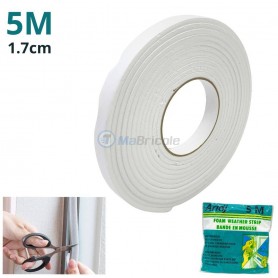 Ruban adhésif en mousse , joint de porte, 15 mm x 5 m ,épaisseur 5mm, couleur blanc