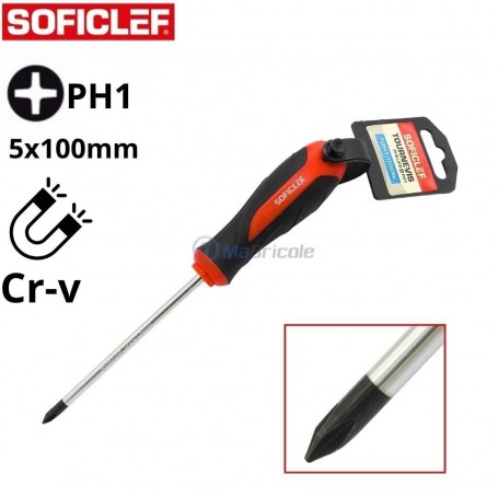 MaBricole | SOFICLEF | Tournevis | Tournevis pour vis philips PH1, diamètre 5mm, longueur 100mm SOFICLEF | TVPH1-100CRV