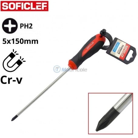 MaBricole | SOFICLEF | Tournevis | Tournevis pour vis Philips PH2, diamètre 6mm, longueur 150mm SOFICLEF | TVPH2-150CRV
