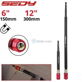 حامل رؤوس مفك براغي مغناطيسي بطول 6 بوصات 150 مم و12 بوصة 300 مم مع ساق سداسية مقاس 1/4 بوصة ونظام فك سريع، طقم من قطعتين، سيدي