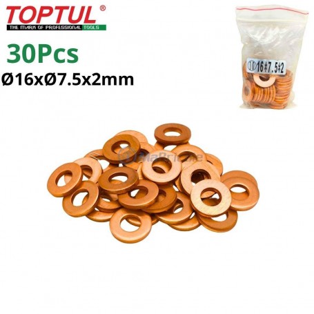 MaBricole | TOPTUL | Autre accessoires | Lots de 30 joint d'étanchéité en cuivre pour injecteur Ø16xØ7.5x2mm TOPTUL