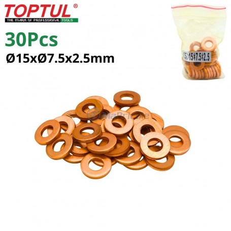 MaBricole | TOPTUL | Autre accessoires | Lots de 30 joint d'étanchéité en cuivre pour injecteur Ø15xØ7.5x2.5mm TOPTUL