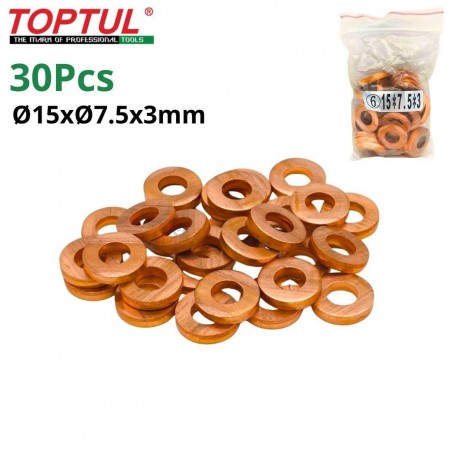 MaBricole | TOPTUL | Autre accessoires | Lots de 30 joint d'étanchéité en cuivre pour injecteur Ø15xØ7.5x3mm TOPTUL