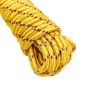 Corde à linge en nylon jaune avec motifs rouges, enroulée en boucle serrée