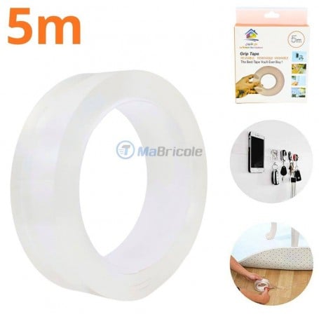 MaBricole | | Accessoires maison | Ruban adhésif transparent double face réutilisable amovible lavable 5m×3cm pour fixer des objets