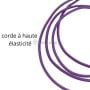 Corde à linge élastique de couleur violette enroulée, vue rapprochée sur la texture du cordon.
