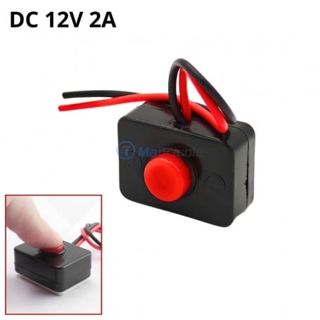 Interrupteur poussoir DC 12V 2A avec file et base adhésif pour voiture