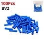 Lot de 100 connecteurs de fil bleu entièrement isolants BV2 dispersés avec un sachet en plastique transparent en arrière-plan